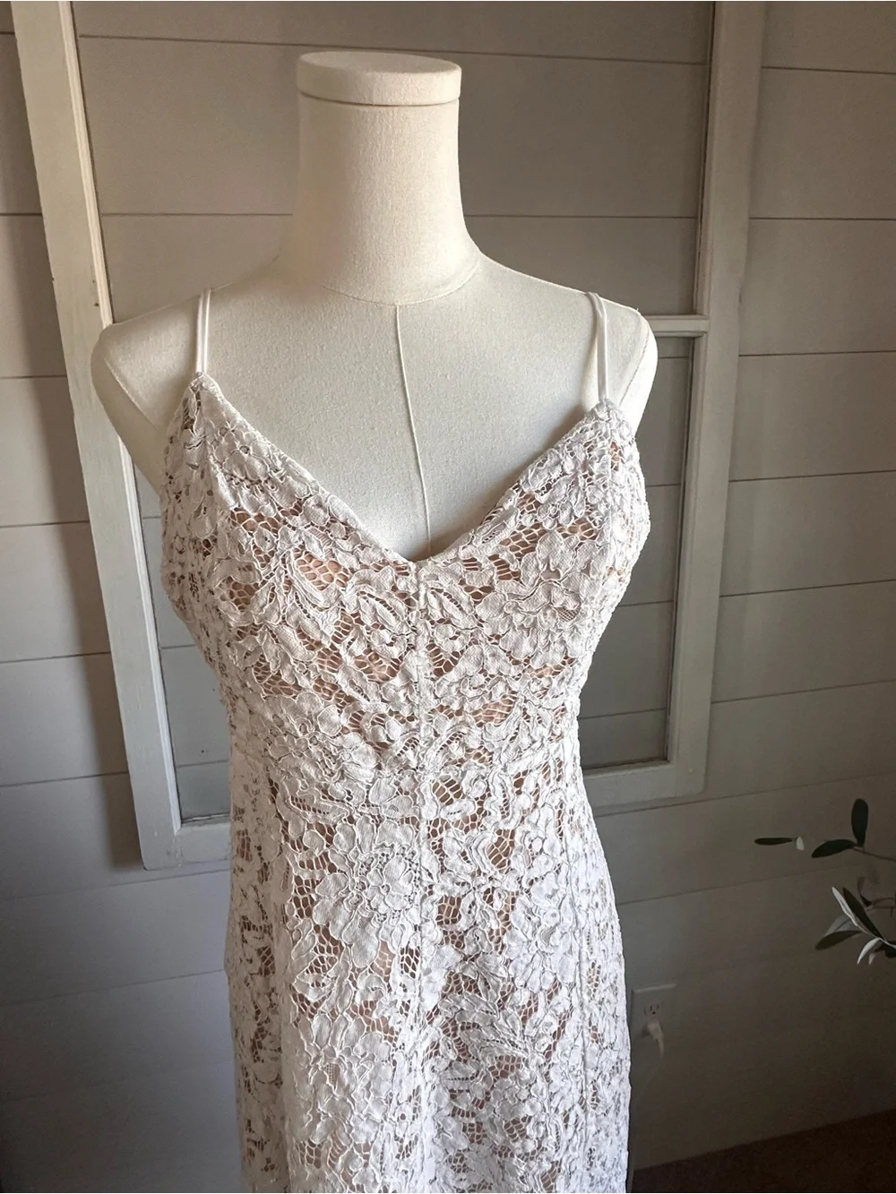 Lulu’s White Lace Slip Dress with Handkerchief Hem
